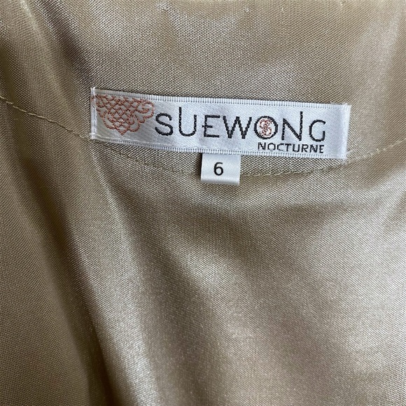 Sue Wong Nocturne Cocktail Sheath Dress Floral Embroidered Sheer Sleeve - Picture 12 of 14